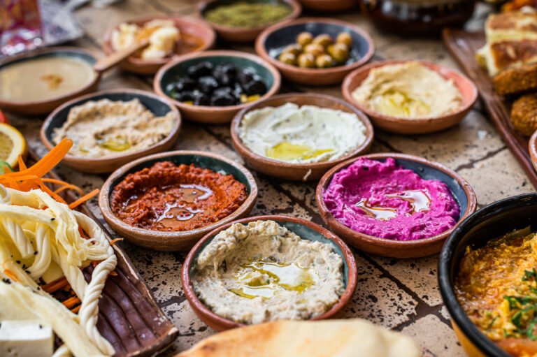 fried cheese and falafel with sause in turkish village breakfast